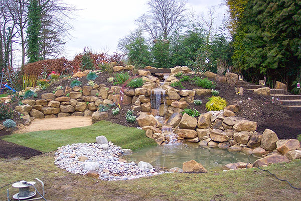 water feature and pond constructed as part of a massive rockery