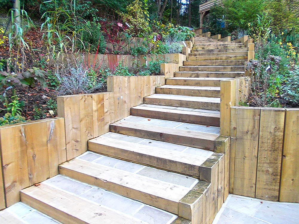 Steps up hillside from home to car parking area