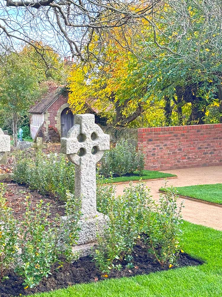 Garden of Remembrance shown from side including memorial stone and planting